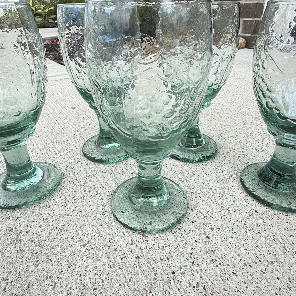 Libbey Orchard Green Goblets Set of 5 Textured Stemmed Wine Water Glasses VTG - Picture 2 of 8